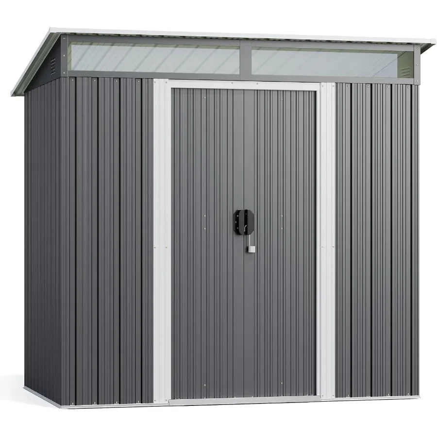 Outdoor Storage Shed Metal Garden Shed with Sliding Lockable Doors, Versatile Tool Bike Shed with Transparent Panel Windows, Ou
