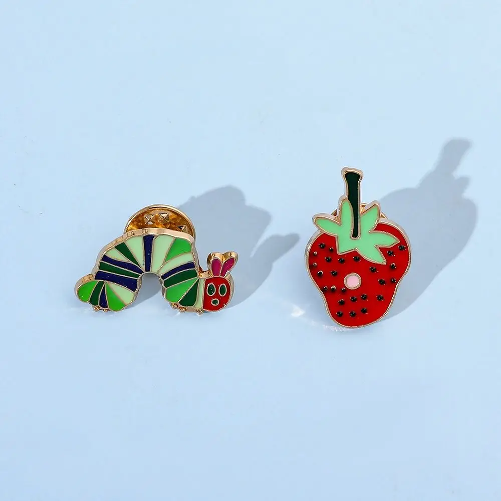 Fruit Hungry Caterpillar Enamel Brooches Brooch Lapel Take a Bite Funny Metal Badge Cartoon Alloy Strawberry Brooches Collar