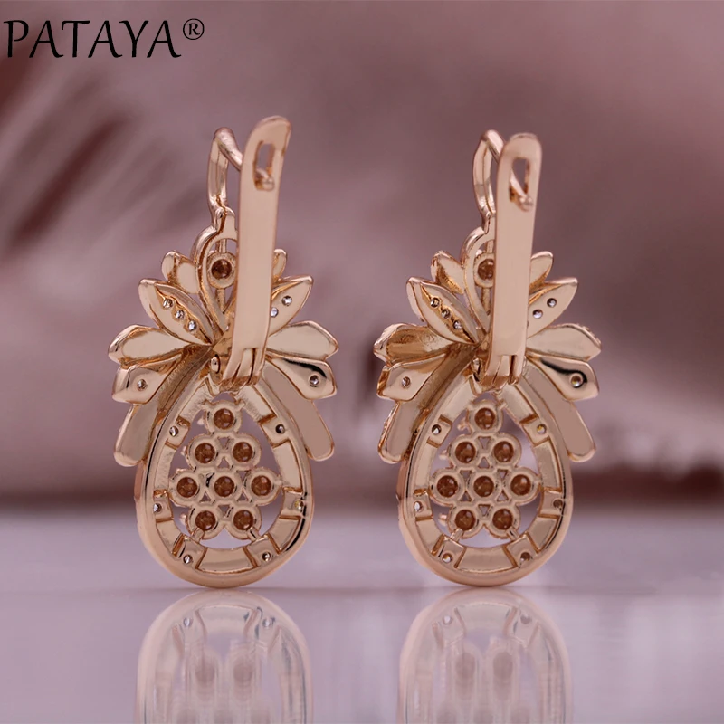 PATAYA 585 Rose Gold Color Romantic Pineapple Shaped Necklace Ring Earrings Jewelry set for Women Anniversary Gift Fine Jewelry