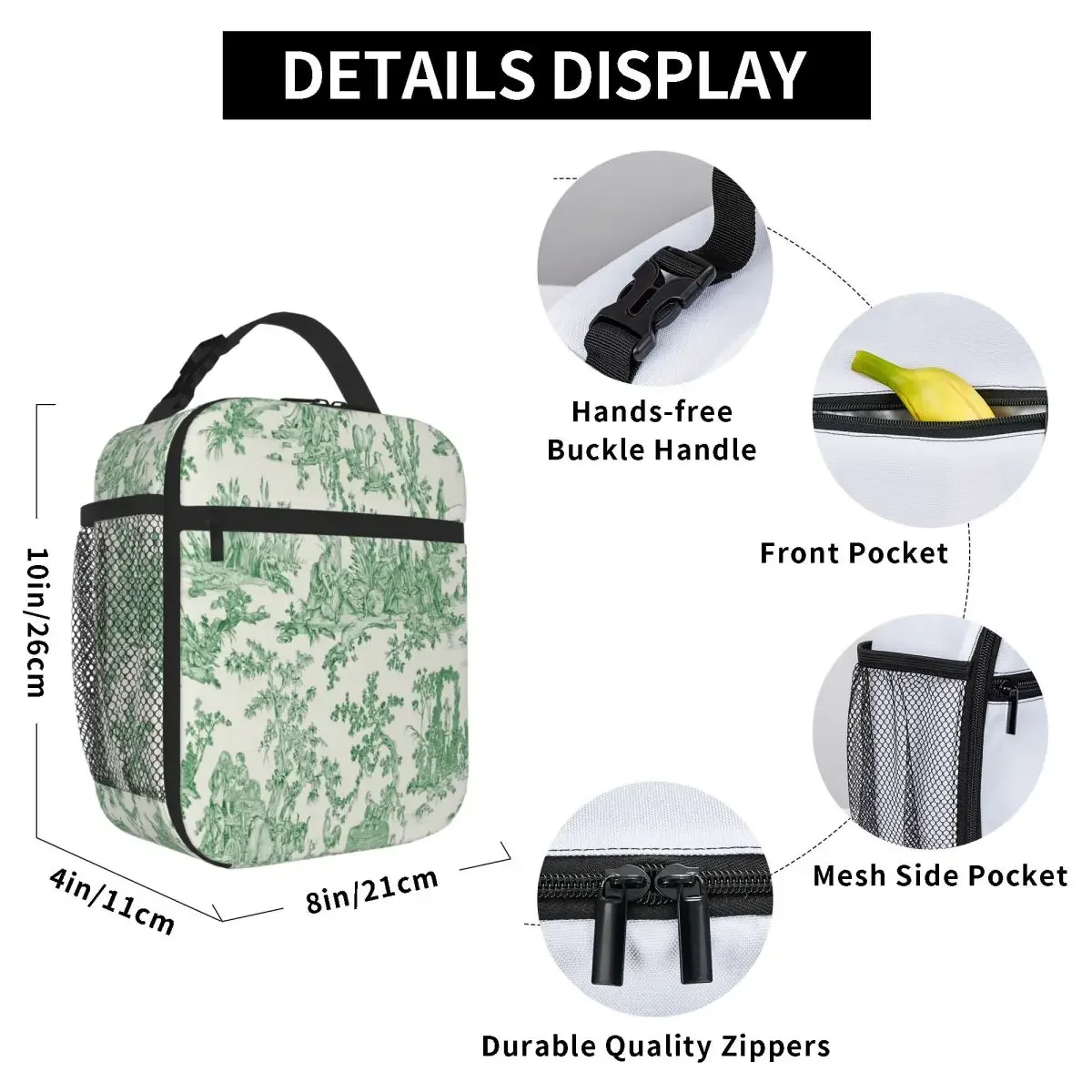 Hot Sale Toile De Jouy Number 3 Nylon Texture Thermal Lunch Bag Field Work Meal Portable Lunch Bag