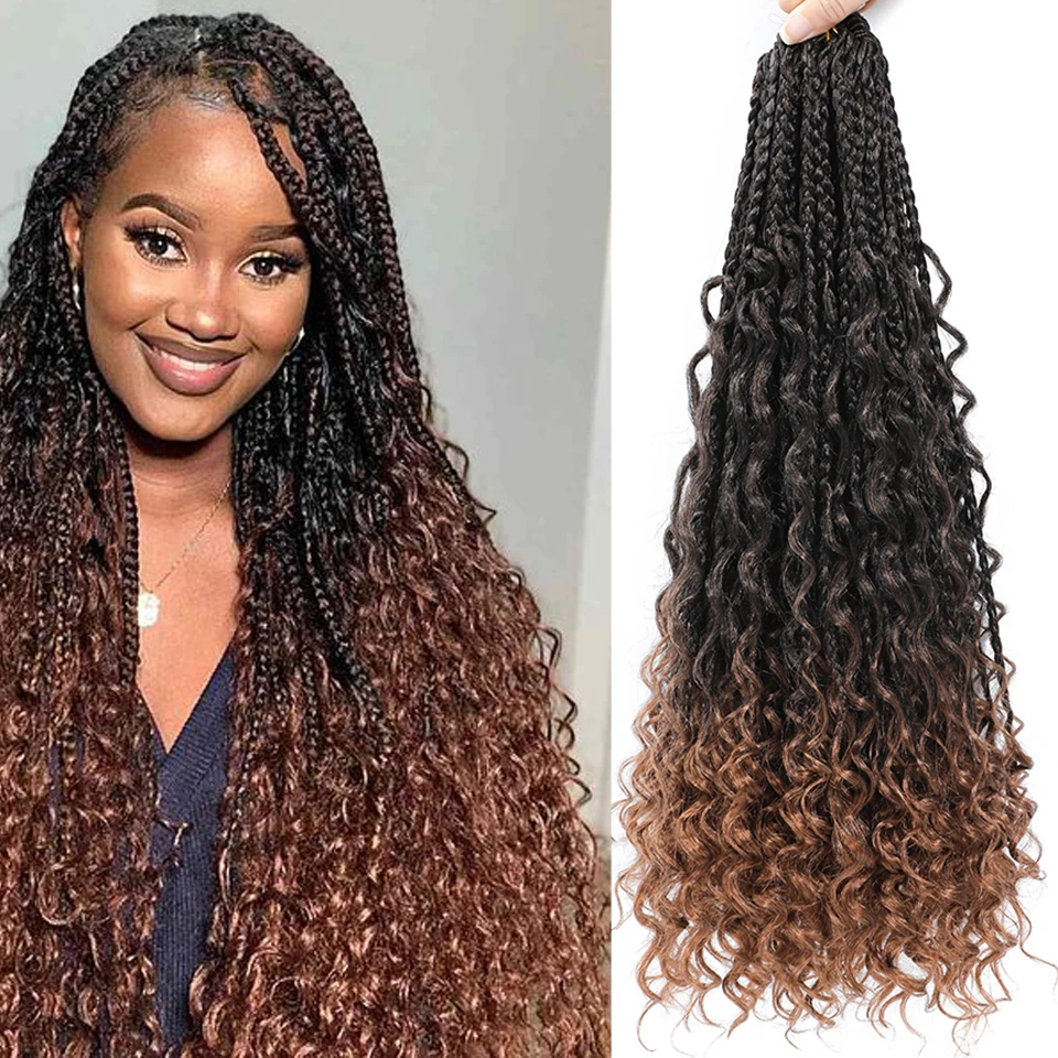 Box Braids Crochet Hair 14 20 Inch Boho Braiding Crochet Hair With Curly Ends Extensions Synthetic Bohemian Braids Crochet Hair