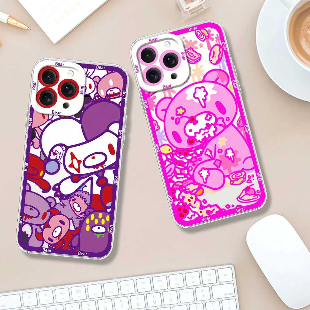 Fashion G-Gloomy Bear Pink Cool Phone Case for iPhone 12 11 13 14 15 16 Max Pro Plus Transparent Bezel Shell