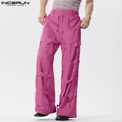 INCERUN 2024 American Style Men's Pantalons Personality Deconstruction Design Trousers Casual Streetwear Solid Long Pants S-5XL