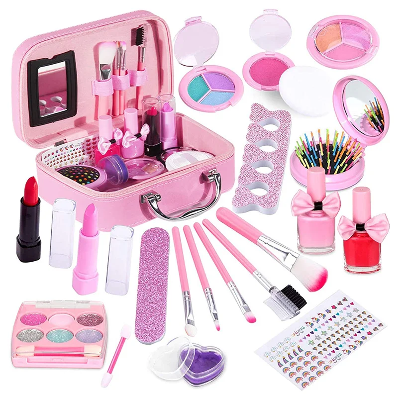 

New Girls Makeup Play Toys Kids Make Up Kit Girl Real Pretend Play Makeup Toys For Toddler Washable Makeup Set For Girl Play