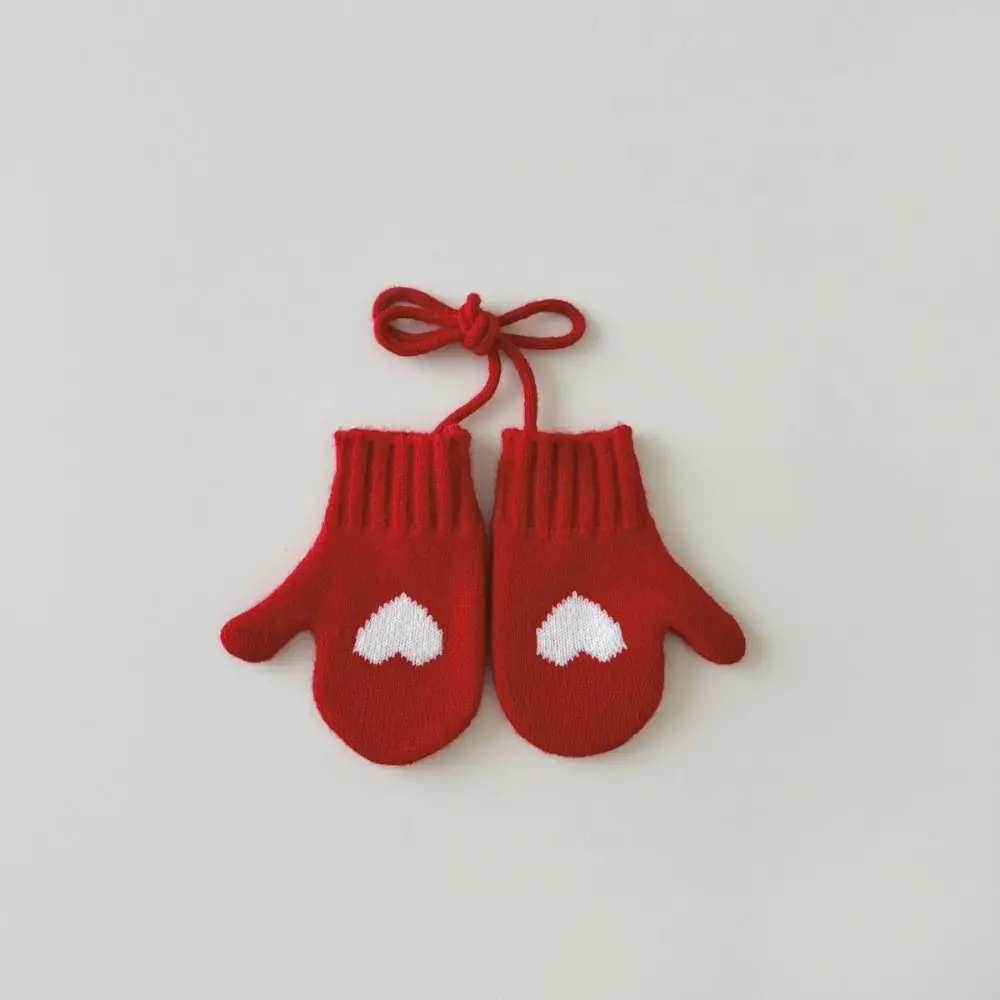

New Autumn Winter Knit Gloves Coldproof Warm Children Mittens Outdoor with Straps Hanging Neck Gloves for Children