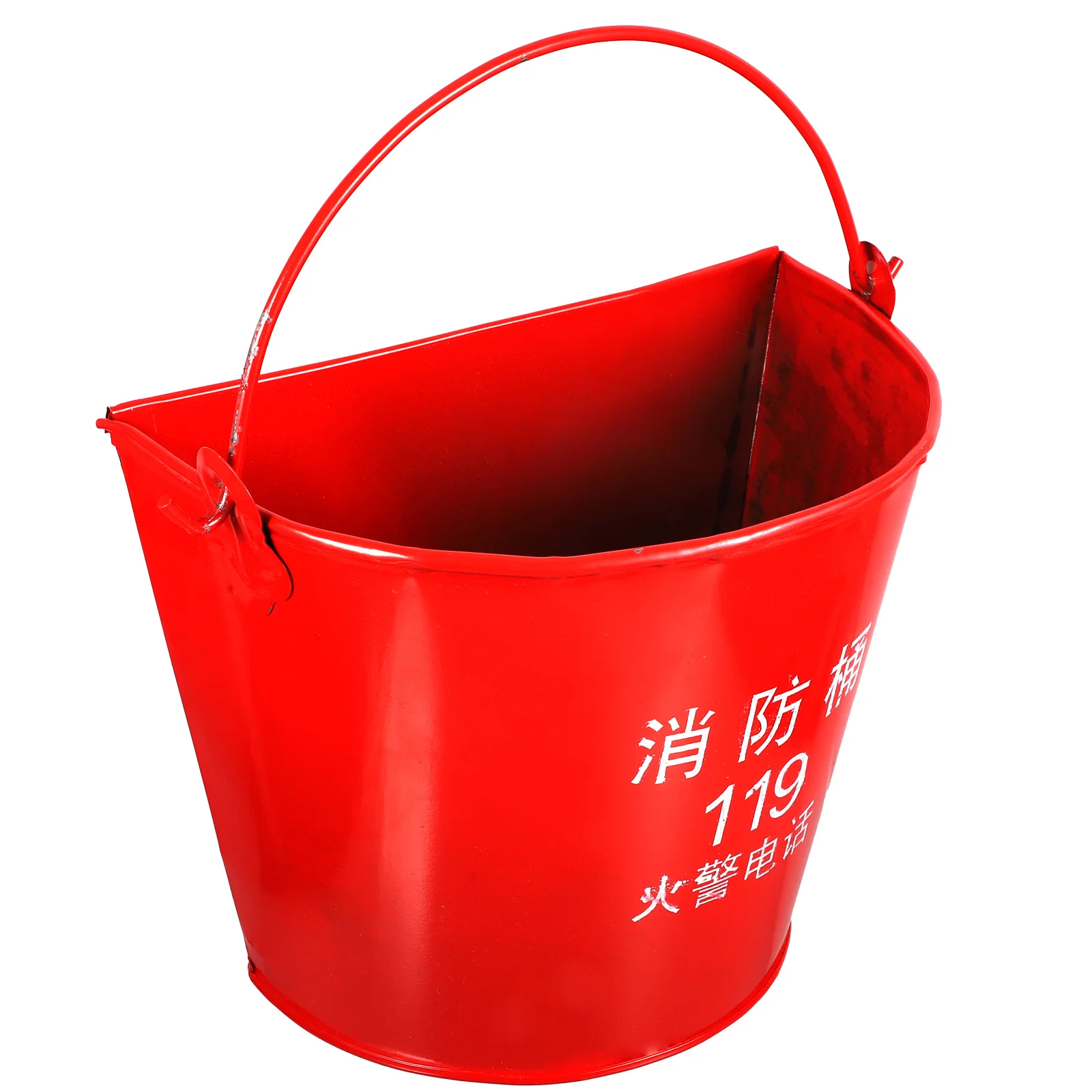 1pc Red Fire Emergency Sand Bucket Thickened Iron Semi-Circular Design For Fire Station Beer Wine Storage Firefighting Equipment