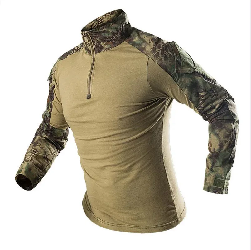 

Outdoor Military Tactical Hiking T-shirt Men's Combat Army CP Camo Long sleeved Hunting Mountaineering Shirt Cotton Sportswear