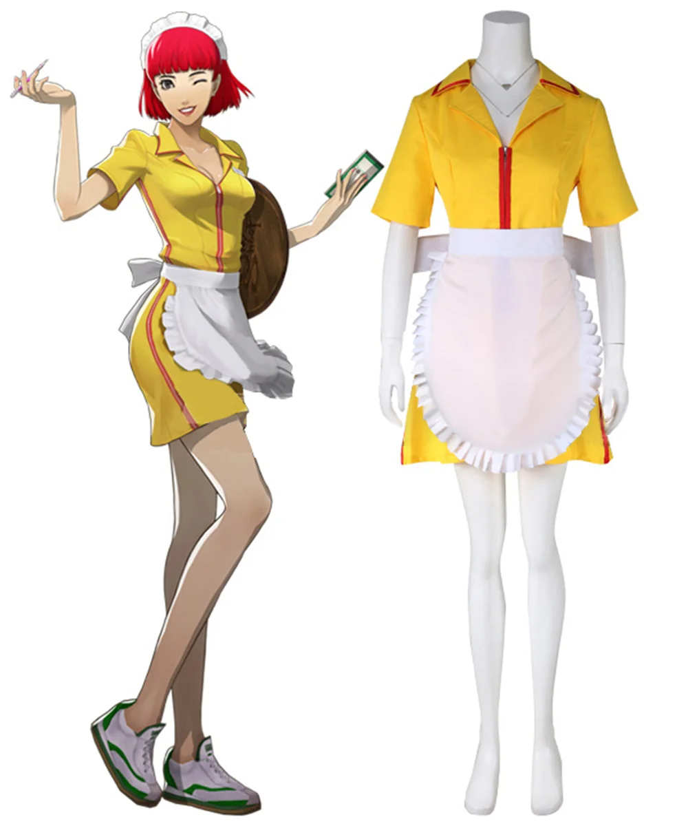 Full Body Erica Anders Cosplay Costume Catherine Girls Costuems Yellow Waitress Dress Halloween Carnival Party Outfits