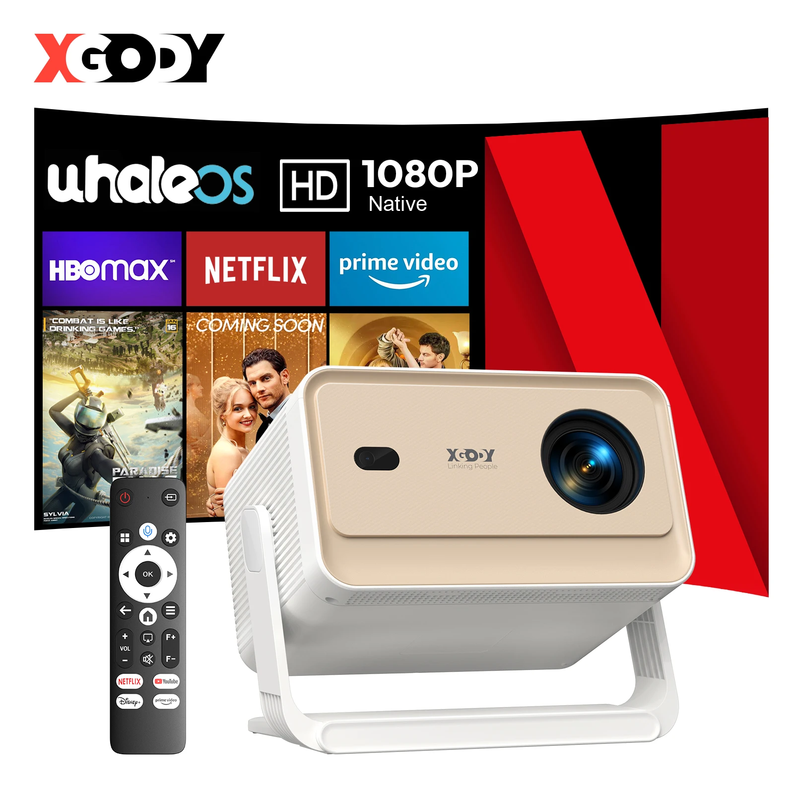 XGODY 4K projecteur A6/N6 Pro 690ANSI Netflix officiellement baleine OS commande vocale Smart Android TV 32GB ROM Home cinéma