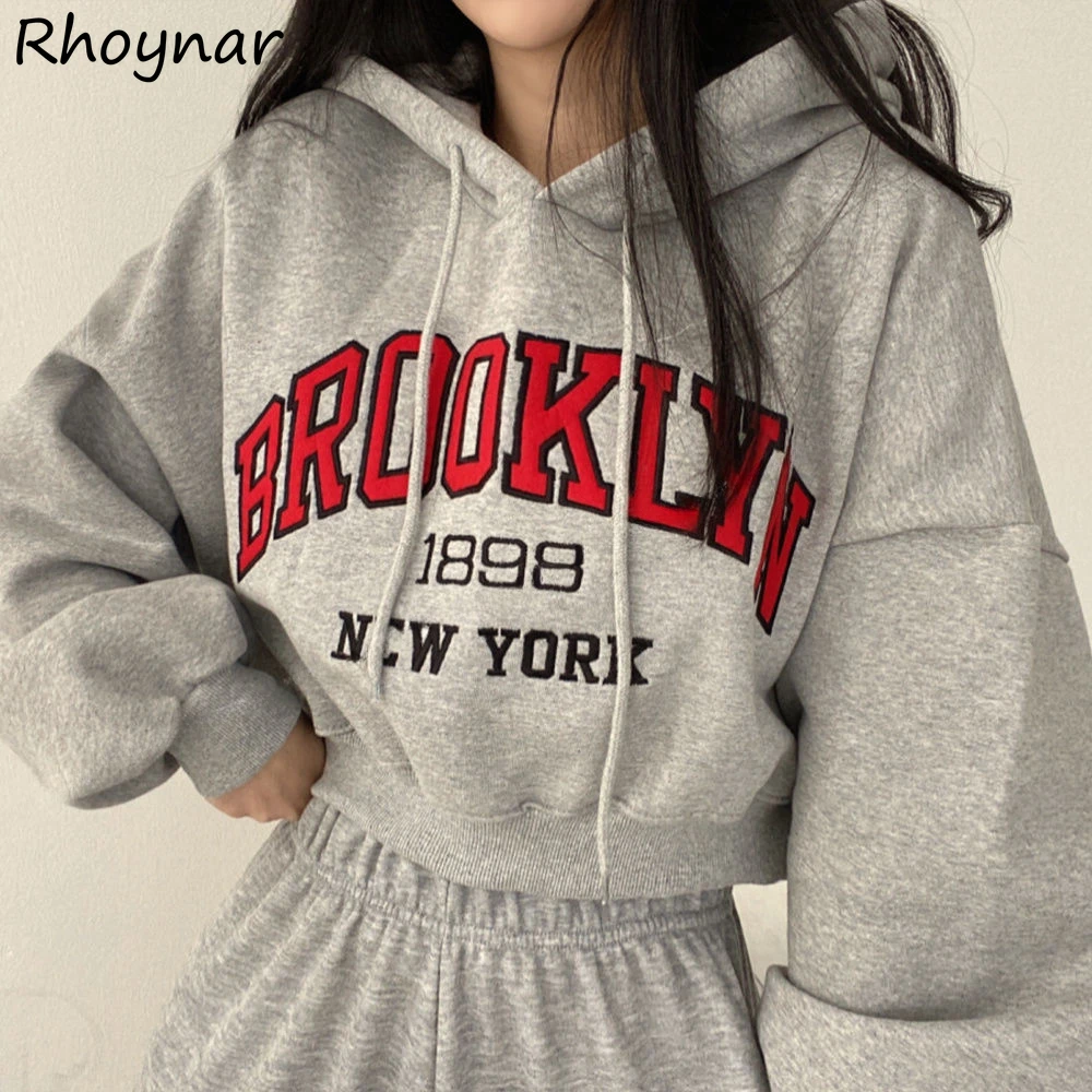 Hoodies Women American Style Cropped Baggy Chic Vintage Student Couple Streetwear Harajuku Y2k Letter Classic Design Personality