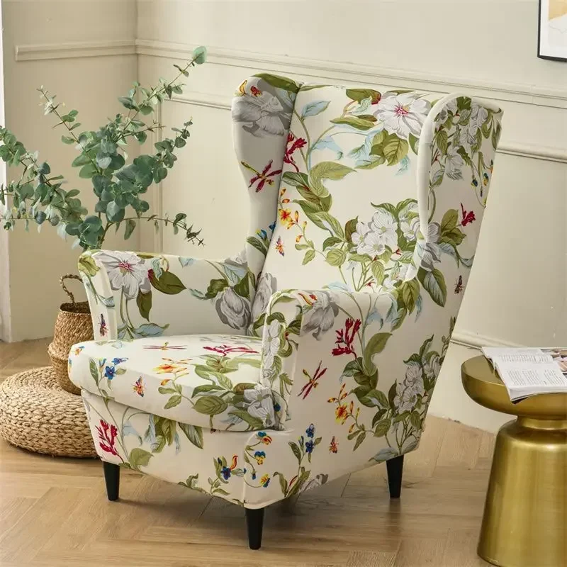 Leaves Wing Chair Cover Stretch Spandex Armchair Covers Nordic Ottoman Cover Removable Sofa Slipcovers With Seat Cushion Covers