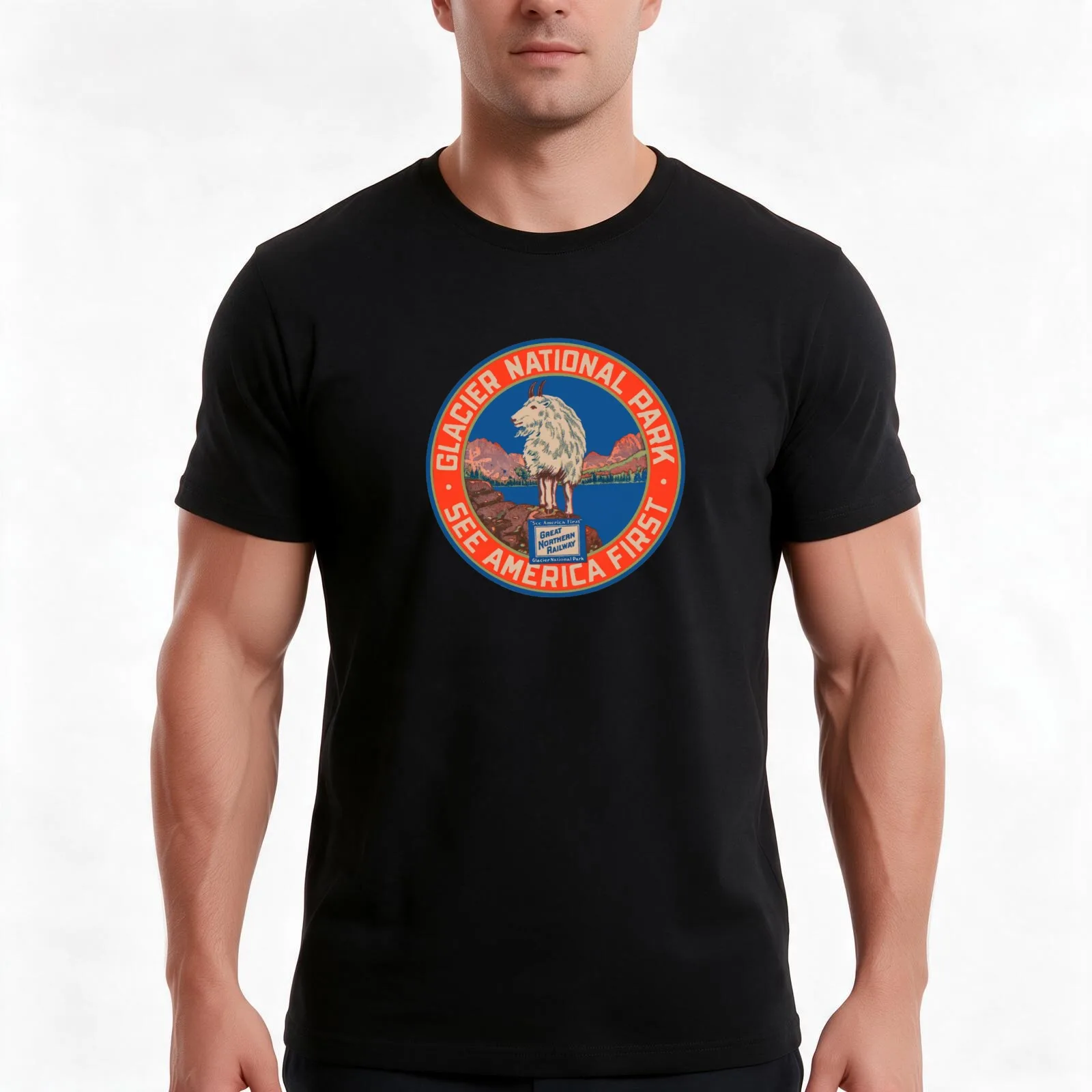 Vintage Glacier National Park Great Northern Railway T-Shirt, Summer Casual Cotton Tee, Oversized Streetwear Tops, 100% Cotton