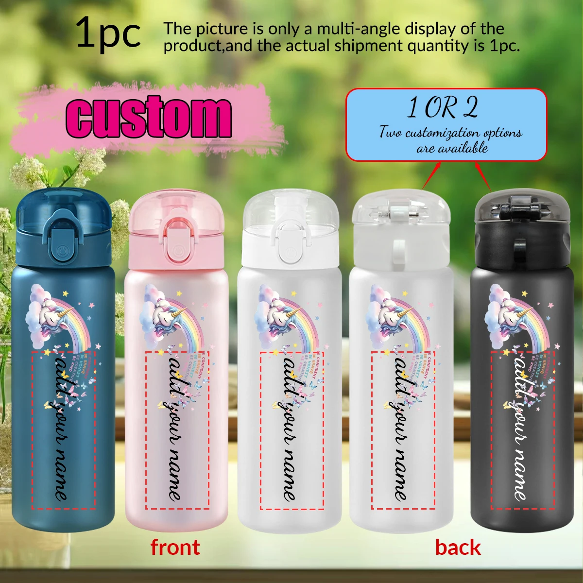 Taza personalizada con diseño de unicornio de dibujos animados, botella de agua de plástico para viajes al aire libre de 780ml/26oz con cuerda, regalo de temporada de regreso a la escuela, 1 ud.