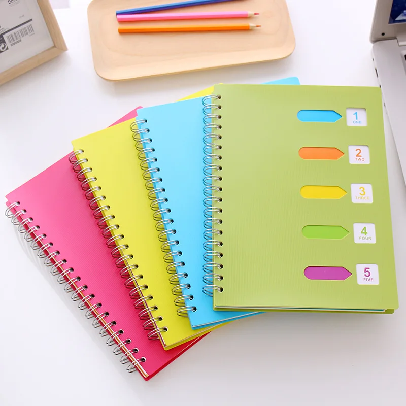 Free shipping B5A5 coil book Color spiral book Thickened rollover PP Office classification Notepad Student notebook