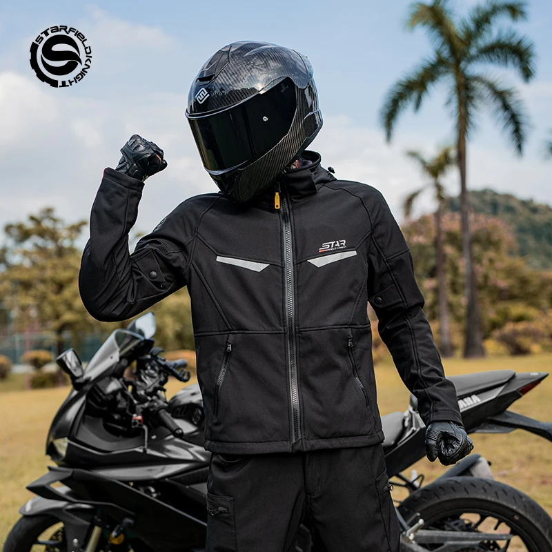 SFK Motorcycle Riding Jacket Winter Windproof Plush Warm Cycling Men's Clothing With CE Body Protective Equipment Accessories