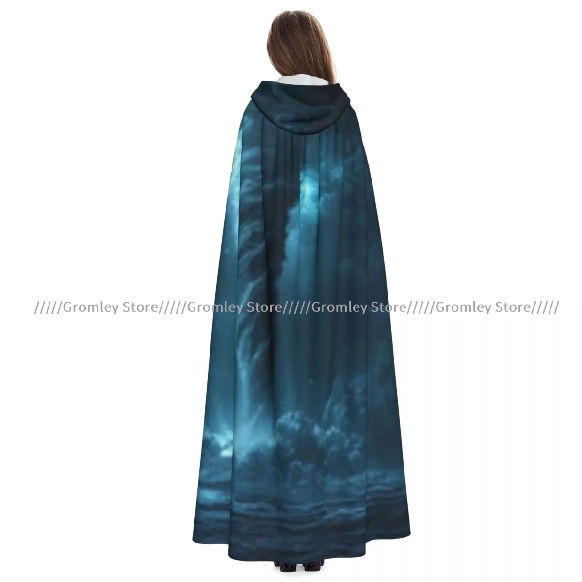 

Medieval Halloween Cosplay Cloak Hooded Coat Massive Tornado Forms Over The Sea Cape Coat Long Trench Costume Wizard Cloak