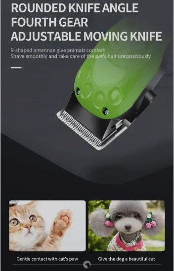 Kemei-km-cw10 pet cabelo clipper, carregamento USB, desenhos animados, verde, grooming, cão, profissional