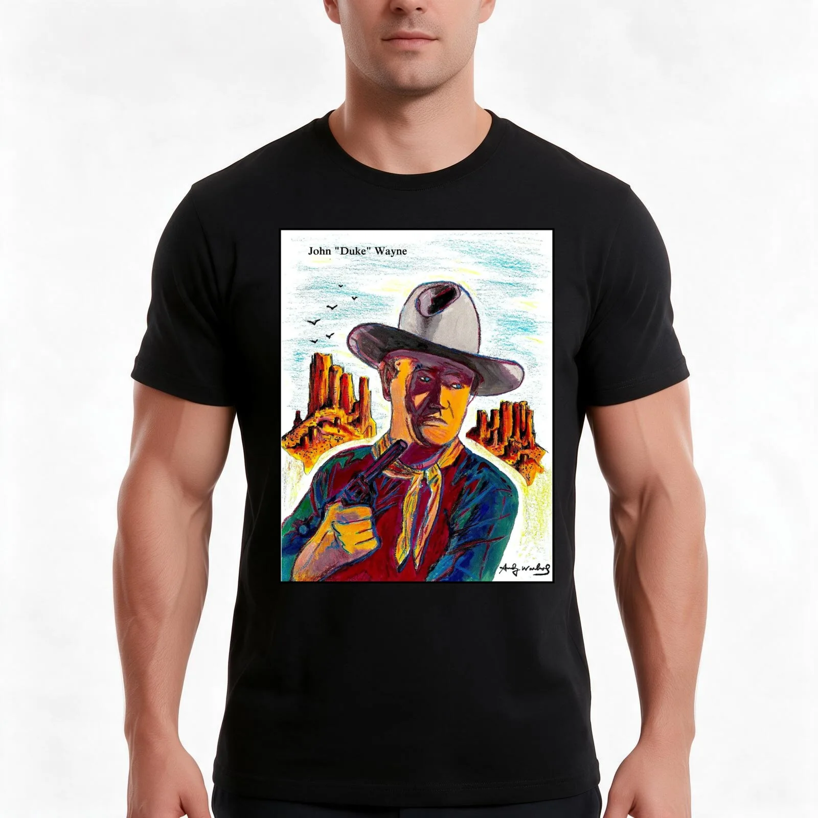 JOHN WAYNE : Vintage Abstract Painting Print T-Shirt, Summer Casual Cotton Tee, Oversized Streetwear Tops, Vintage Graphic Print