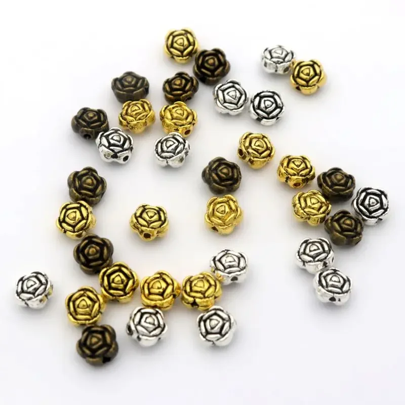 50pcs 6mm Flower Rose Elegant Loose Spacer Metal Seed Beads For Jewelry Making Needlework Beadwork Diy Accessories Wholesale