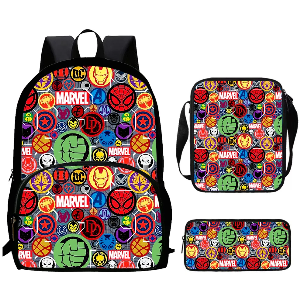 Superhero Cartoon Child School Backpack with Front Pocket,Shoulder Bags,Pencil Bags for Aged 5-10,School Bags for Boys Girls