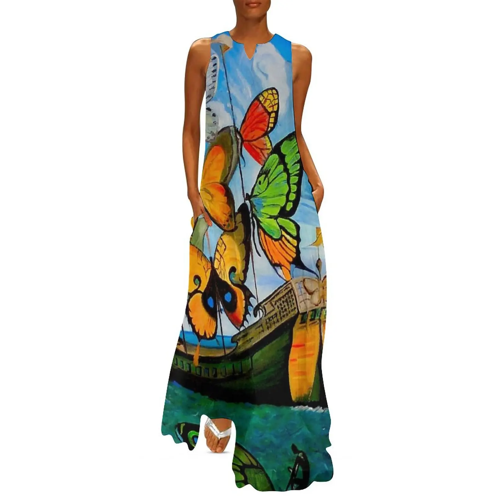 

BUTTERFLY SHIP : Vintage Abstract Painting Print Long Dress sexy dress for women Woman clothes summer dresses women 2025 Dress