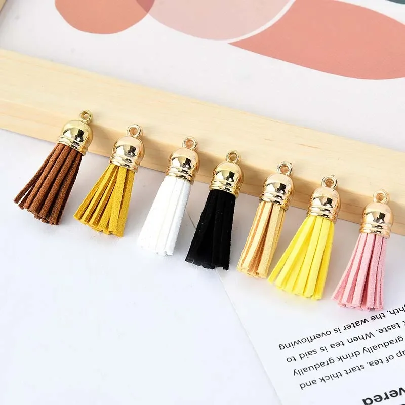 Vintage Leather Suede Tassels for DIY Craft, Mini Gold Hat Tassels, Earring Accessories, Jewelry Finding, Phone, 3cm, 10Pcs