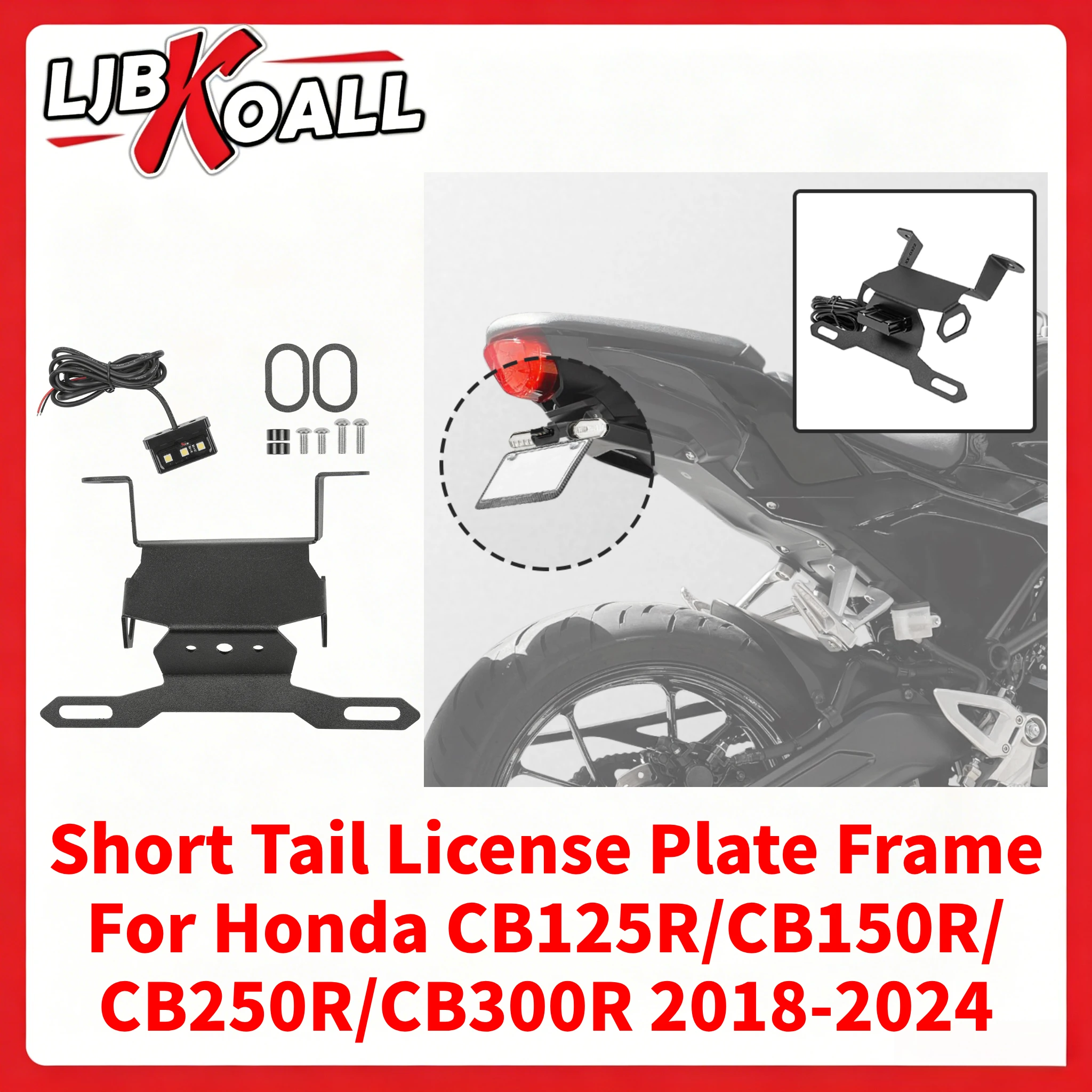 Soporte para Placa de Matrícula para Honda CB125R CB250R 2018-2024, Soporte para Placa Trasera para Honda CB150R CB300R con Luz LED