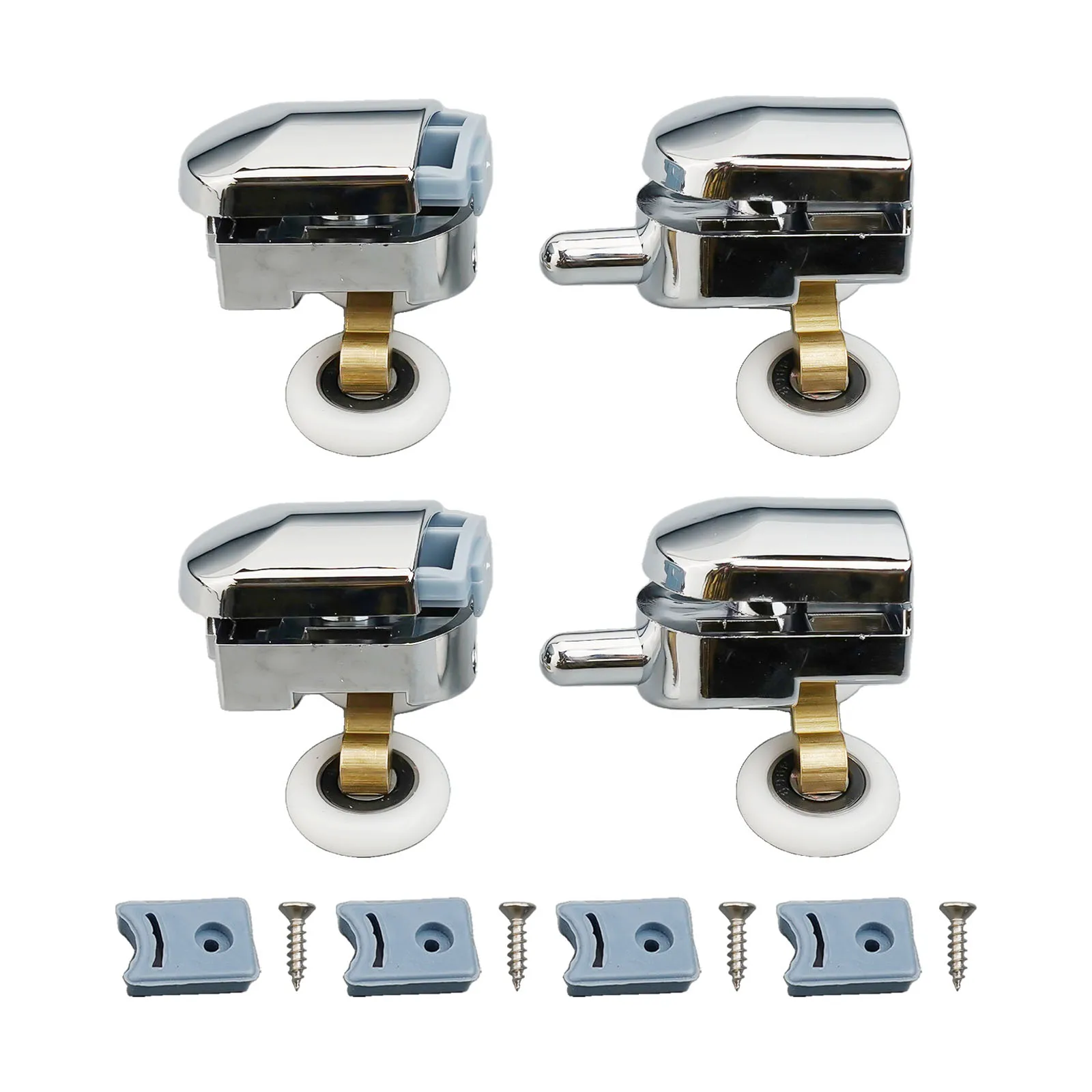 Shower Enclosure Rollers 4Pcs Zinc Alloy Twin for Top Bottom Configuration for Swing Type Shower Doors 5mm 8mm Glass Thickness