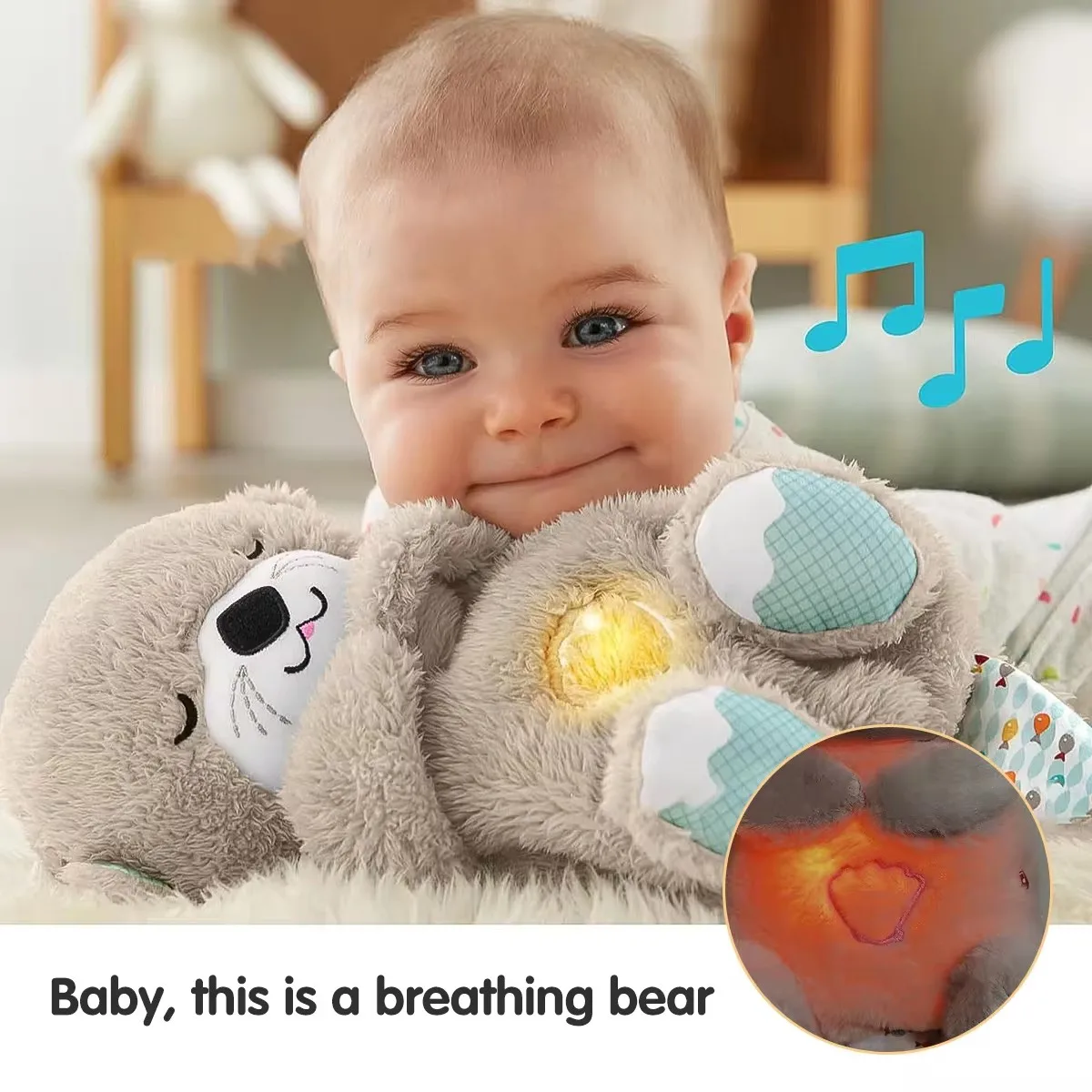 Baby Plush Doll Breathing Bear Newborn Soothing Sleep Playmate Otter Toy Kids Music Sleeping Companion Sound Light Doll Toy Gift