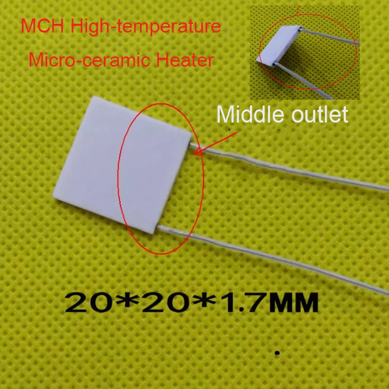 

20*20*1,7 мм MCH высокотемпературный керамический нагреватель средняя розетка/несторонняя розетка 150 Вт 1,5-110 Ом нагреватель из глинозема 500 градусов