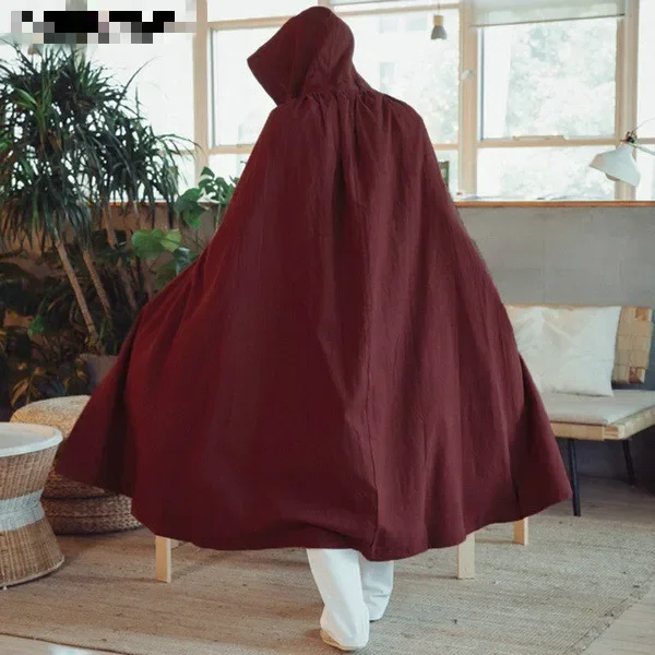 Heren Mode Renaissance Middeleeuwse Linnen Capuchon Mantels Losse Viking Cape Jas Effen Kleur Linnen Cardiagn Jas Vintage Cosplay