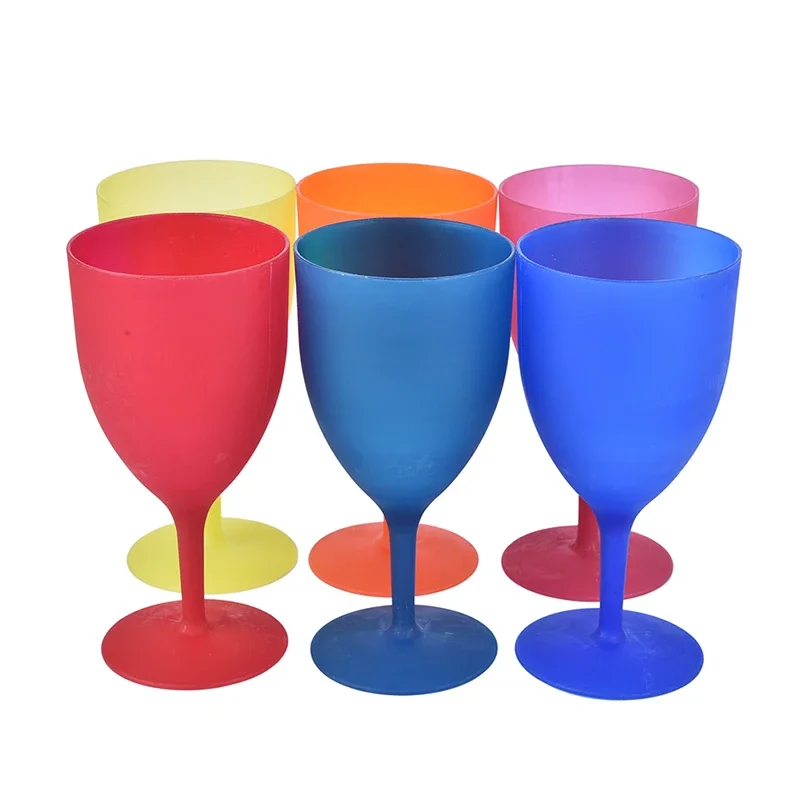 

6Pcs/Set High Quality Plastic Wine Glass Goblet Cocktail Champagne Cups Colorful Frosted Glass For Party Picnic Drinks Cups