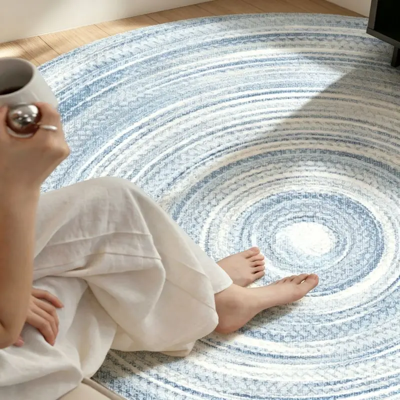 VIKAMA Baby Blue Watercolor Vortex Ink Bleed Round Carpet Refined Lounge Styling Keepsake Silken Warm Tough Fashionable Soft