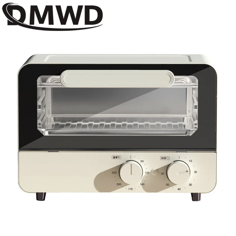 DMWD 12L Electric Oven Multifunctional Mini Baking Oven 800W Household Bread Pizza Baking Machine Double Knob Timing 220V