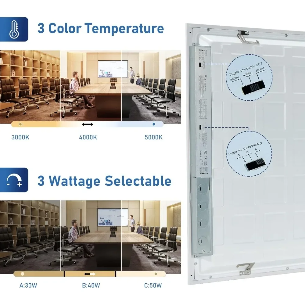 18 Pack 2x4 LED Flat Panel Light Drop Ceiling, 0-10V Dimmable, 30/40/50W Selectable, 3000K 4000K 5000K Switchable