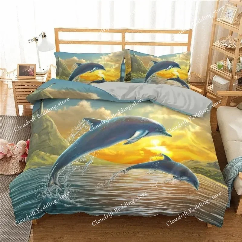 

Ocean Dolphin Bedding Set For Kids Adult Boho Style Marine Themed Duvet Cover Microfiber Sea Creatures Quilt Cover Bedroom Decor
