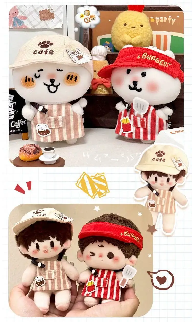 Original 24-Hour Convenience Store Series 10cm Doll Clothes Cotton Doll Convenience coffee shop Burger Shop store manager