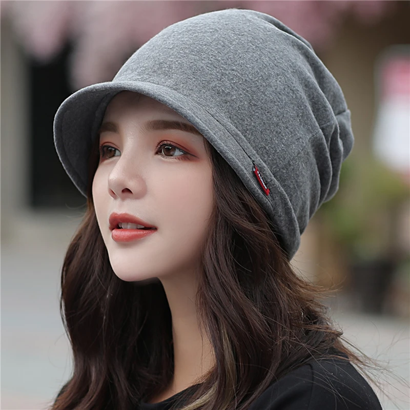 Solid Color Knitted Hat Beanie Scarf Turban Head Wrap Cap Short Brim Hat Winter Warm Women Outdoor Windproof Hats Beanie