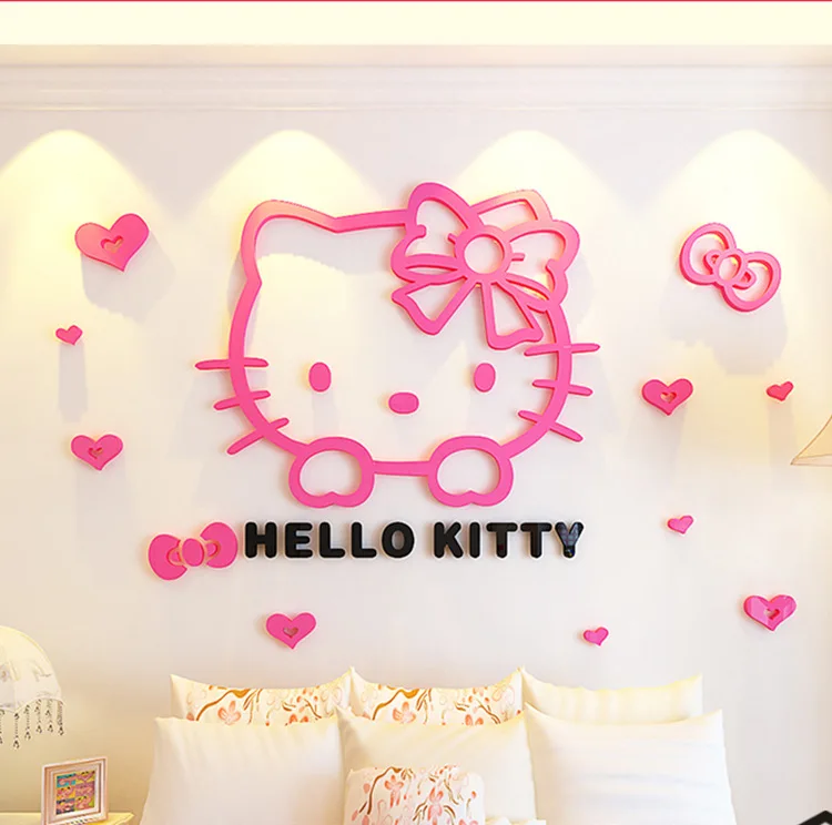 DIY Cartoon Anime Hallo Kitty Bär Wand Aufkleber Kawaii Acryl Kristall 3D Selbst-montage Wand Aufkleber Mädchen Schlafzimmer Dekoration