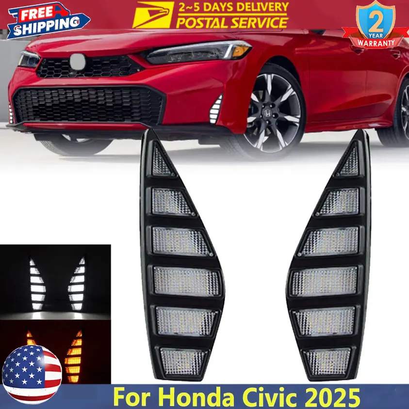 

Светодиодные дневные ходовые огни Streamer, указатели поворота, ледяной синий DRL, последовательные указатели поворота для Honda Civic 2025, передние противотуманные фары