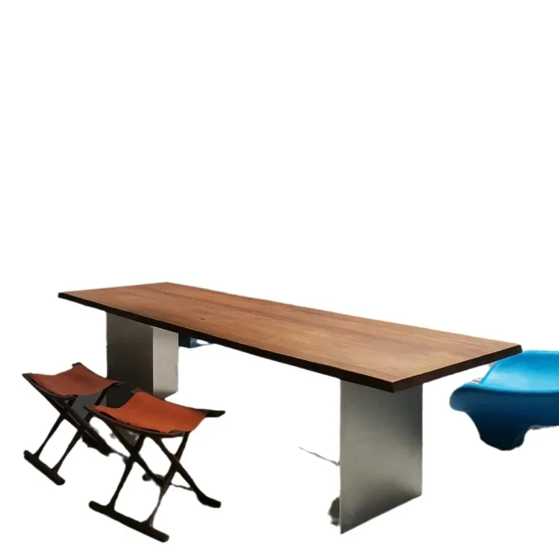 

Stainless steel natural color brushed triangular table legs simple atmosphere light luxury solid wood marble rock slab table leg