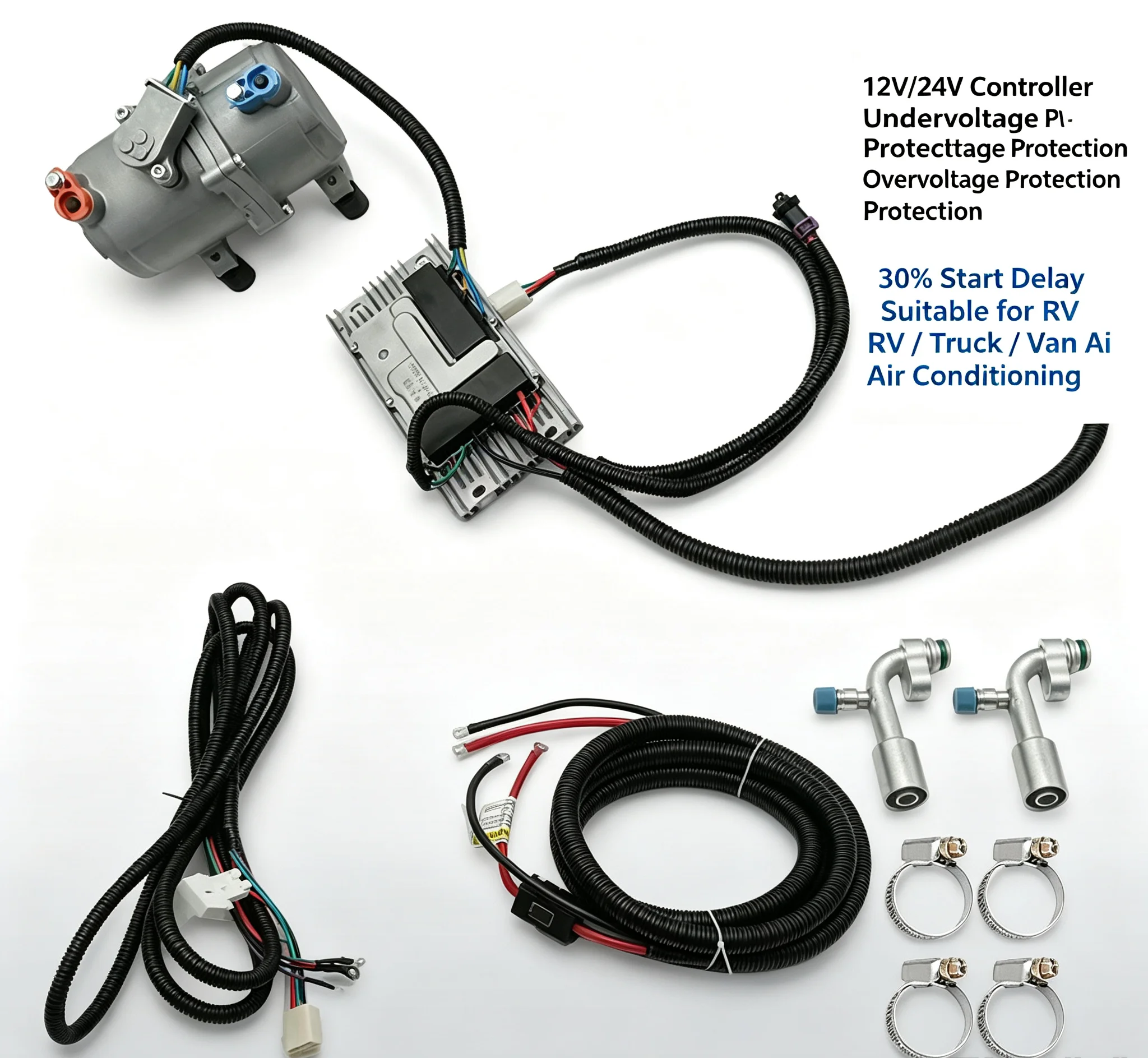 Electric Air Conditioning Compressor Set Air Conditioner Compressor with Control Panel 12V for Car Truck Bus Automotive Boat