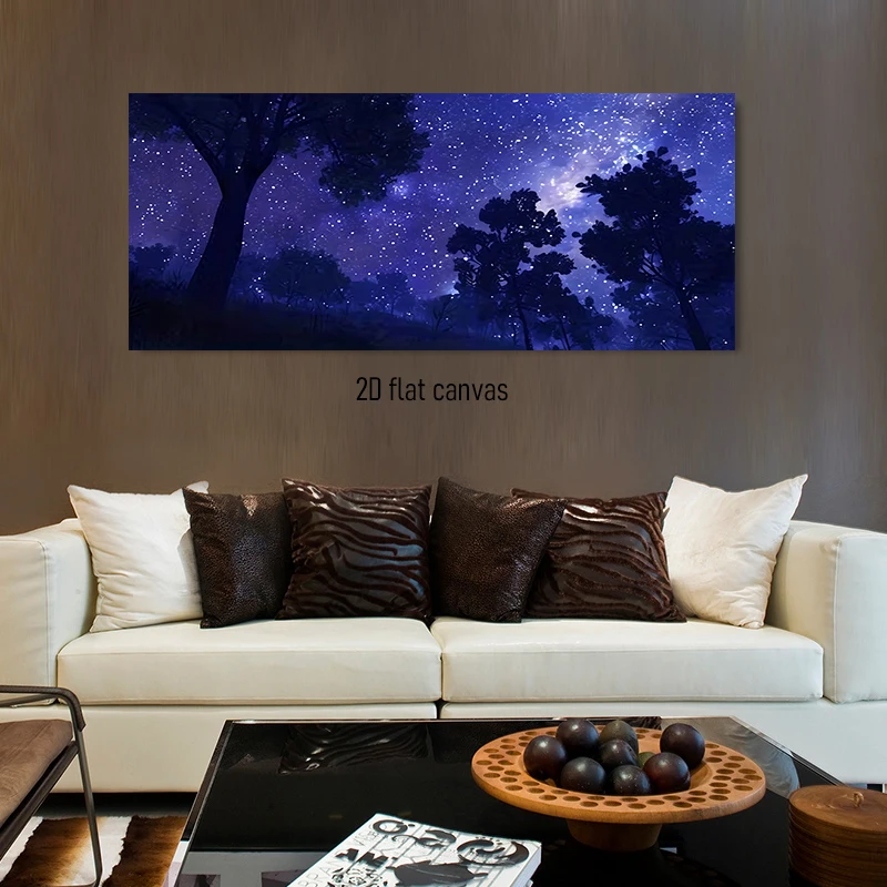 1pc (No frame),1 Starry Sky Forest Canvas Decorative Painting Living Room Bedroom Home Wall Art Frameless Painting 2D Plan