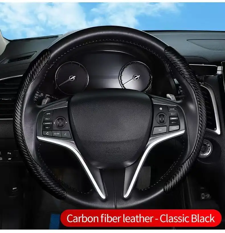 2PCS Carbon Fiber Car Round Steering Wheel Cover Non-Slip Steering Cover Protector Anti Dust All-season Auto Accessories