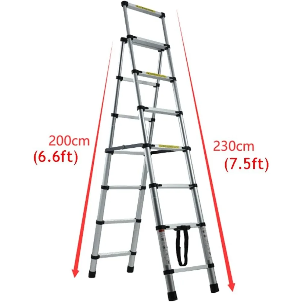 Aluminum Telescopic A-Frame Ladder for Household Use - 14ft Herringbone Design, Portable Multi-Purpose Extension Ladder