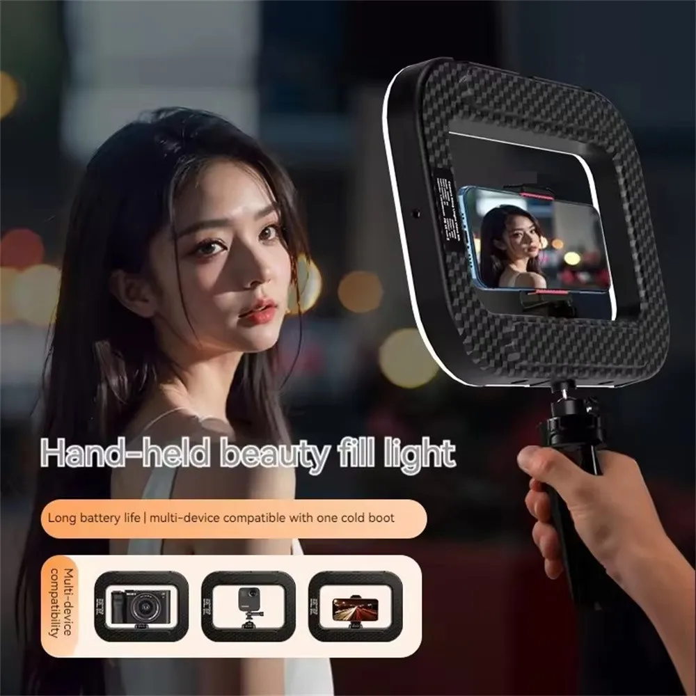 new Handheld Ring LED Rechargeable Fill light Portable Mobile Phone Live Broadcast Photography Desktop Rabbit Cage Selfie Light