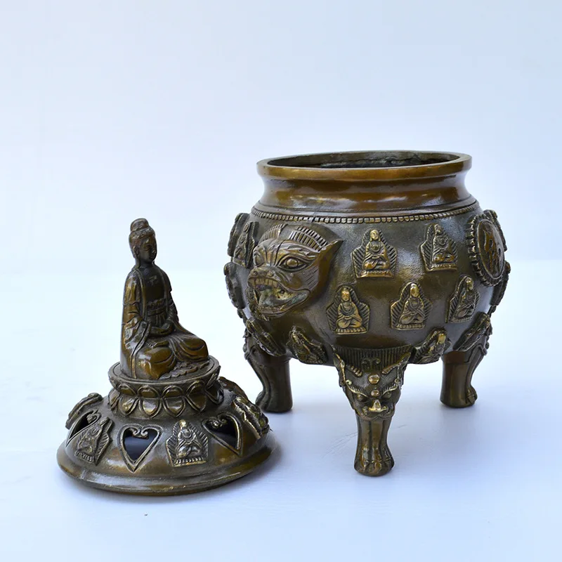 Rongbaozhai Metal Craftsmanship Business Office Home Decoration Pure Copper Thousand Buddha Incense Burner Ornament