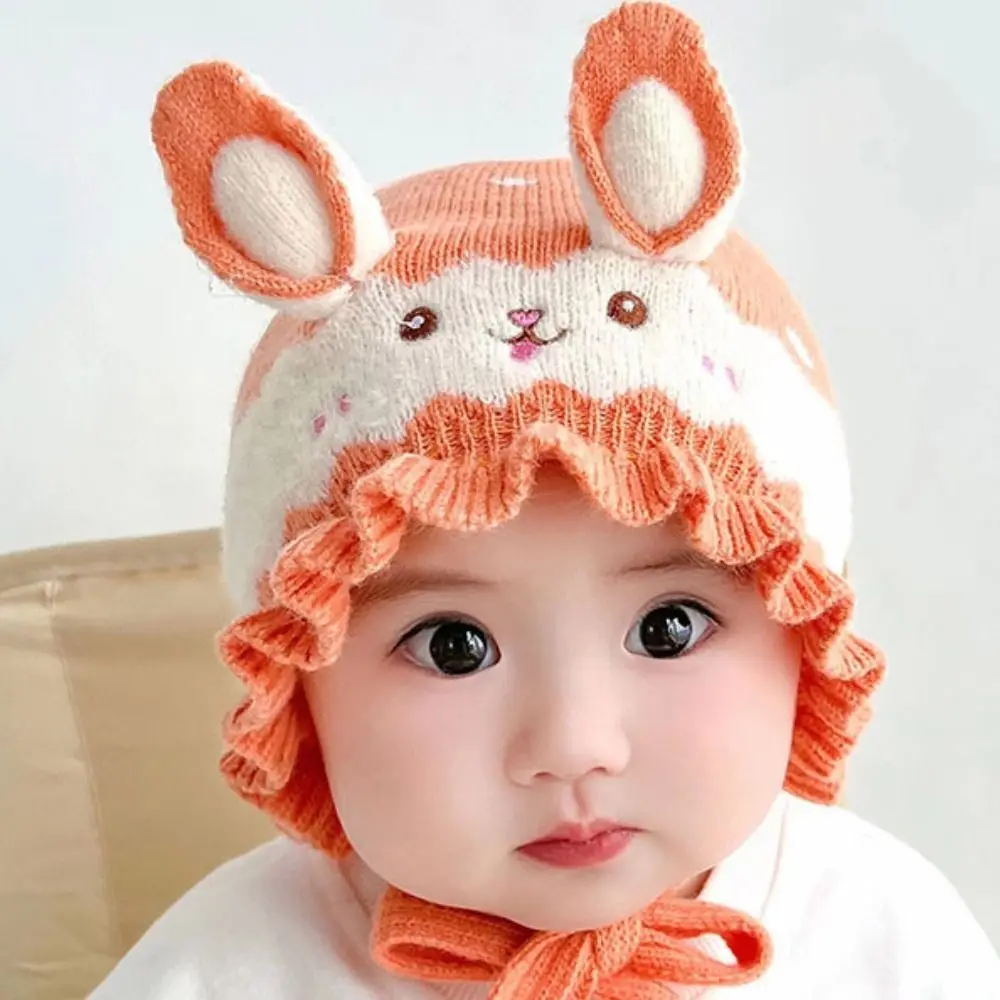 

Милая детская вязаная шапка с кроличьими ушками, теплая однотонная шапка-бини для младенцев, мягкий шерстяной пуловер, шапка для мальчиков