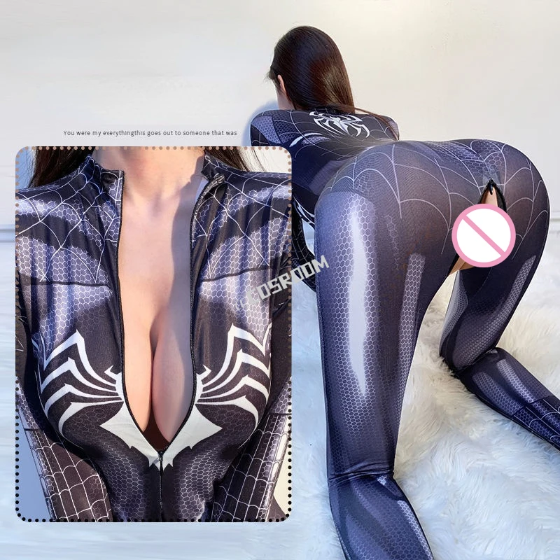 Spiderman Costume Sexy Zentai Cosplay Spandex Jumpsuit Woman Open Crotch Body Suit Superhero Zentai Suit Carnival Party Dress