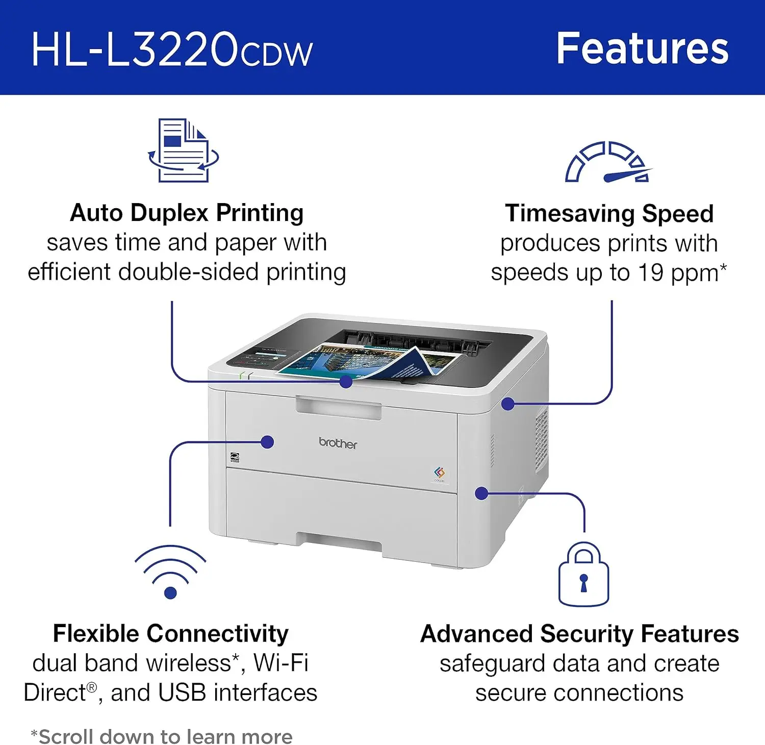 Stampante digitale a colori compatta wireless HL-L3220CDW con uscita di qualità laser, stampa duplex e dispositivi mobili